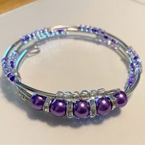 Hand Crafted Purple and Silver Beaded Wrap Bracelet
